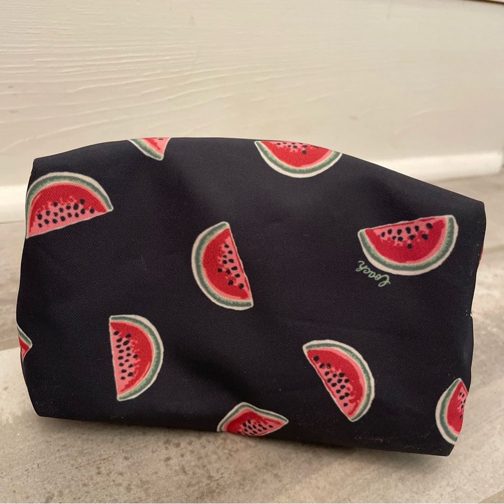 Coach Black Cosmetic Pouch with Red & Green Watermelon Print - Picture 6 of 12